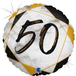 Print of "50" on Marble Black 18" Foil Balloon